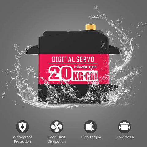 Beefy 20Kg-Cm Torque Digital Servo With Full Metal Gears, Waterproof RC Servo, aluminum case, water splash illustration