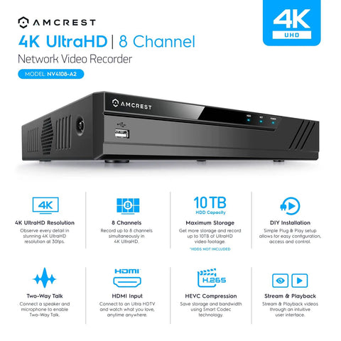 Image of 8 Channel 4K NVR Security System With Real Time 30fps showing front USB port and indicators.