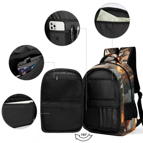 Interior storage of Castle Fire Wyrm Printed Unisex Backpack With Large Capacity, Durable Polyester, Breathable Comfort, Sturdy Zipper