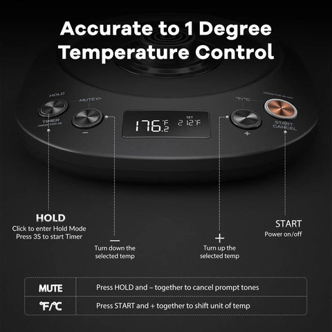Control panel of Gooseneck Electric Kettle With One Degree Fahrenheit Precision Temperature Control 100 To 212 F 1200W Fast Heat Up