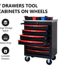 Heavy Duty Steel Tool Cabinet With Lock And Ball Bearing Drawers On Mobile Wheels For Garage Or Workshop Smooth Quiet Drawer Operation