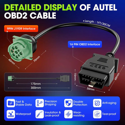 Detailed display of OBD2 To J1939 9Pin Adapter Cable Type 2 For Heavy Duty Rigs And Commercial Vehicles Compatible With ELD GPS Trackers Volvo And Other Brands For All Makes And Models