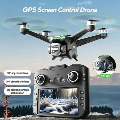 Camera Drone With GPS For Beginners And Vloggers, 40 Minute Flight, Dual Batteries, 5G FPV Live Video hovering over remote control