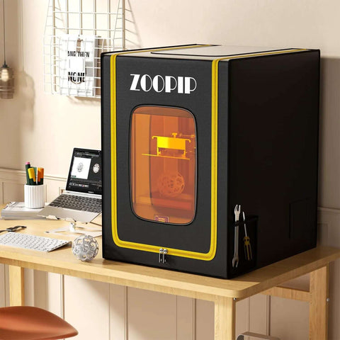 Fireproof 3D Printer Enclosure With Dustproof Vent, Built In Tool Storage And Constant Temperature on a desk next to a laptop