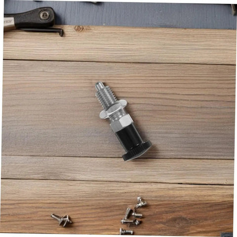 Stainless Steel Spring Indexing Plunger With Fast Reset Mechanism Snaps Back Into Position Dead Nuts Every Time for machinery, on wood surface.