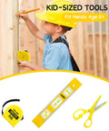 Child using Kids Tool Set With Real Metal Hand Tools Includes Hammer Wrench Pliers Level Tape Measure Clamps Screwdrivers Safety Goggles And Tool Bag Great Gift For Ages 8 Plus Home DIY Learning Kit For Boys And Girls