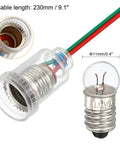 Rock Solid E10 Screw Base Miniature Bulbs 10 Pack 1.5V Warm Yellow Mini Lamps With 3 Pack Lamp Holders For Flashlights Circuit Experiments close-up of bulb and socket with wires.