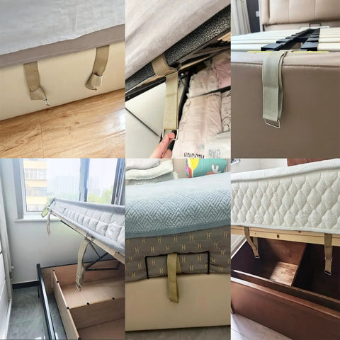 Two Pack Lift Up Bed Frame Handle Grips For No Sweat Lifting And Storage, nylon webbing straps with double ended clasps on platform bed