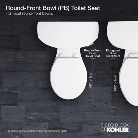 Overhead view of Cachet Nightlight Q3 PB Toilet Seat With No Slam Quiet Close Round White Grip Tight Bumpers, quick-release hinges.