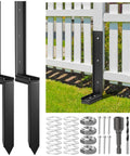 Fence Post Repair Kit For Wood Posts, Heavy Duty Steel Ground Spike With Adjustable Angle, Rust Resistant, shown installed in garden