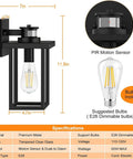 Motion Sensor Outdoor Porch Light With Dusk To Dawn Auto And Override Modes Black Anti Rust Wall Lamp specifications