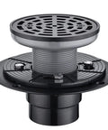 Round Shower Drain Kit Matte Black With Adjustable Base Flange 4 Inch Drain Cover With Threaded Adapter Removable Invisible Look