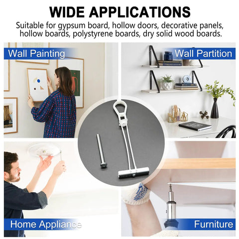 Rock Solid Heavy Duty Drywall Toggle Bolt Anchor Kit One Quarter Inch By Twenty For TV Mounts And Cabinets Holds Up To 270 Lbs Per Anchor In One Half Inch Drywall Hollow Wall Anchors For Plaster Tile Eight Pack showing applications like wall painting, partitions, and furniture mounting.
