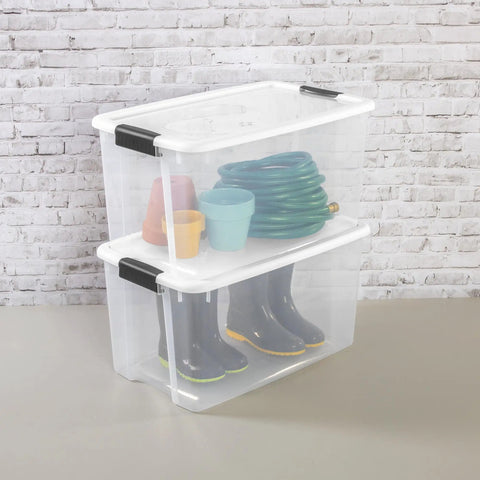 Ultra Latch 70 Quart Storage Bins With Lids 4 Pack For Home Office Garage Heavy Duty Plastic Tote Organizer Set Stackable Clear Containers For Long Lasting Organization In Closets Attics Moving And Seasonal Storage