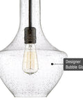Close-up of Sydney 15 Inch Modern Pendant Light With Vase Style Seeded Glass Shade Adjustable Height Oil Rubbed Bronze Finish