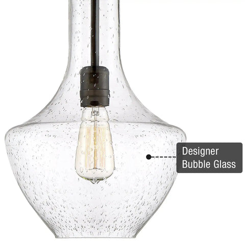 Close-up of Sydney 15 Inch Modern Pendant Light With Vase Style Seeded Glass Shade Adjustable Height Oil Rubbed Bronze Finish