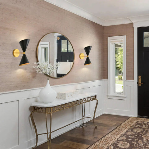 Hallway with two Mid Century Modern Wall Sconce 1 Pack Industrial Black And Brass Vanity Lights, elegant decor