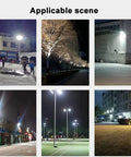 Various outdoor scenes illuminated by JUDYSSY Bright Led Floodlight 30W-600W, showcasing its versatility at night.