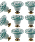 8-Piece Green Ceramic Knobs Set For Vintage Kitchen Cabinets And Dressers, Retro Ceramic Drawer Pulls With Mounting Screws