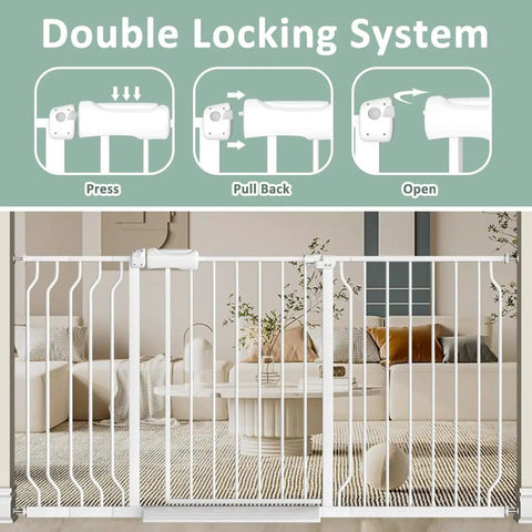 Extra Wide Baby Gate With Door Walk Through Easy Install Adjustable 38.5 To 43.3 Inches with double locking system