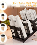 Paper Cup And Lid Holder With Straw Organizer For Countertop Coffee Station Bar Kitchen Or Office Black Fits 8 Oz To 22 Oz Cups Keeps Lids And Straws Neatly Within Reach For Grab And Go Coffee Setup