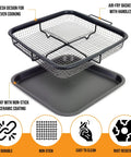 Air Fryer Crisper Basket And Tray Set With Grease Catcher For Oil Free Even Cooking Nonstick Finish Healthier Frying 9x10 Inch Gray