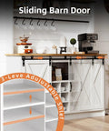 Premium White Farmhouse Coffee Bar Cart With Sliding Barn Doors Open Storage Hutch integrated wine rack, solid wood, stylish adjustable shelf.