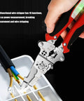 Heavy Duty Foldable Wire Strippers 16 In 1 Electrician Pliers multifunction tool in hand showing wire stripper features.