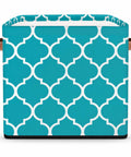 Moroccan Tile Foldable Storage Cube With Slick Reinforced Handles For Clothes And Linens Heavy Duty Waterproof Closet Organizer 13 Inch shelf bin in teal.