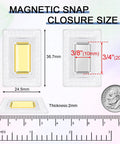 Dead Simple Hidden Magnetic Snaps For Clothing And Purses Measuring One Point Five By One Inch Transparent PVC Edges shown with size dimensions.