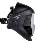 Side view of Speedglas 9100 Welding Helmet Replacement Part With Side Windows Headband And Silver Front Panel No ADF Durable Shell