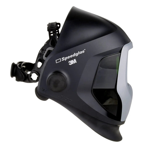 Side view of Speedglas 9100 Welding Helmet Replacement Part With Side Windows Headband And Silver Front Panel No ADF Durable Shell