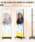 No Sweat Setup 80 Inch P1.86 Led Digital Signage Display With Smart Publishing Suite And Rugged Flight Case Foldable Ad Kiosk Video Wall, dimensions labeled.