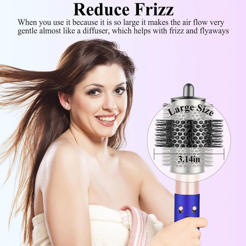 Large Round Volumizing Hair Brush Attachment for Dyson Airwrap Styling, metal gray, reduces frizz, boosts curls, salon quality