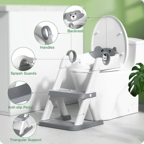 No Drama Toddler Potty Training Seat With Built In Step Stool Two In One Tot Ready Bathroom Combo For Kids Six Level Adjustable Height Rock Solid Anti Slip Base Smooth Transition Grey