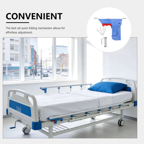 Hospital bed with Bed Rail Folding Latch Assembly With Drop Down Guard Locking Mechanism Replacement Lock Switch visible