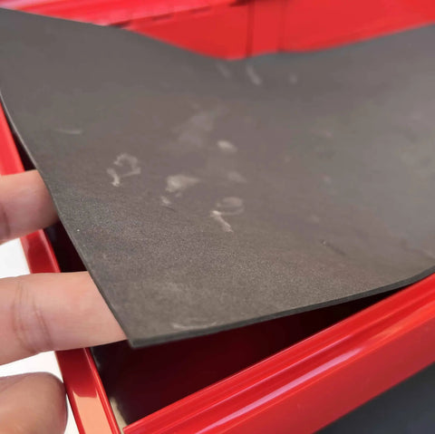 Close-up of non-slip drawer liner for Portable 14 Inch 2 Drawer Metal Tool Chest With Ball Bearing Drawer Slides Steel Tool Storage