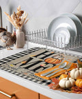 Thanksgiving Dish Drying Mat For Kitchen Counter With Maple Leaves Owl Design Absorbent Microfiber Cushioned Pad Quick Dry