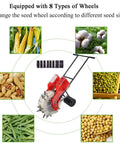 Walk Behind Seeder Spreader With 8 Seed Plates And Dual Storage Buckets For Seeds And Fertilizer In Lawn And Garden Use