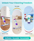 Leak Resistant Refillable Bottle For Swiffer Power Mop 720 ML No Fuss Fit Grab And Go Spill Proof Refills Easy To Use Cuts Down Refills Durable BPA Free Container For Cleaner Mopping in use with mop