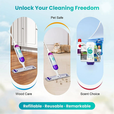 Leak Resistant Refillable Bottle For Swiffer Power Mop 720 ML No Fuss Fit Grab And Go Spill Proof Refills Easy To Use Cuts Down Refills Durable BPA Free Container For Cleaner Mopping in use with mop