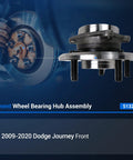 Front Wheel Bearing And Hub Assembly 513286 Fits Dodge Journey 2009 2020 with ABS, displayed next to installed view.
