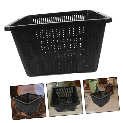 Hydroponic Net Pots And Mesh Grow Bags For Indoor Aquatic Plants, black perforated plastic planter basket for ponds and terrariums