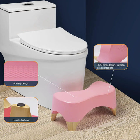 7 Inch Toilet Stool for Adults and Kids, Squatting Poop Stool With Non Slip Mat, 550 Lb Weight Capacity, Pink Bamboo Color near toilet