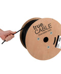 Spool of Cat6 Direct Burial Outdoor Ethernet Cable Shielded FUTP 23AWG Solid Bare Copper 1000ft being unwound by hand