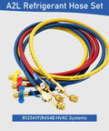 Lichamp A2L refrigerant hose set with ball valve, 60 in, red/blue/yellow hoses with brass fittings, 3-pack for R1234YF/R454B