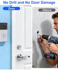 No Drill Doorbell Mount With Heavy Duty Adhesive Tape For Battery Powered Smart Video Doorbells shown installed on a wall.