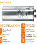 80 Uf Run Start Capacitor 370-440 VAC 50/60 Hz CBB65 for single phase motors air conditioners condensers 80 MFD with 5 percent tolerance
