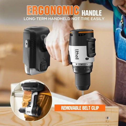 Ergonomic Beast Brushless Cordless Drill Driver with 530 Inch Pounds Torque, 17+1 Clutch Settings, in use on wood