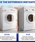 Before and after showing washer on 4 Pack Silicone Washer Anti Vibration Pads Stabilizer Feet For Round Washer And Dryer Feet Up To 1.65 Inches